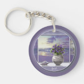 Viooltjes in een maanpot sleutelhanger (Voorkant)