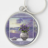 Viooltjes in een maanpot sleutelhanger (Voorkant)