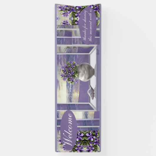 Viooltjes in een maanpot spandoek (Verticaal)