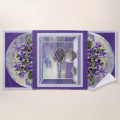 Viooltjes in een maanpot strandlaken (Voorkant)