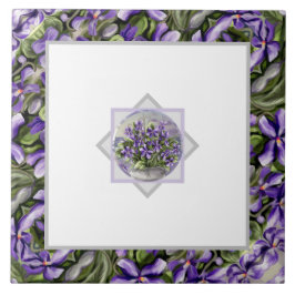 Viooltjes in een maanpot tegeltje