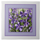 Viooltjes in een maanpot tegeltje (Voorkant)