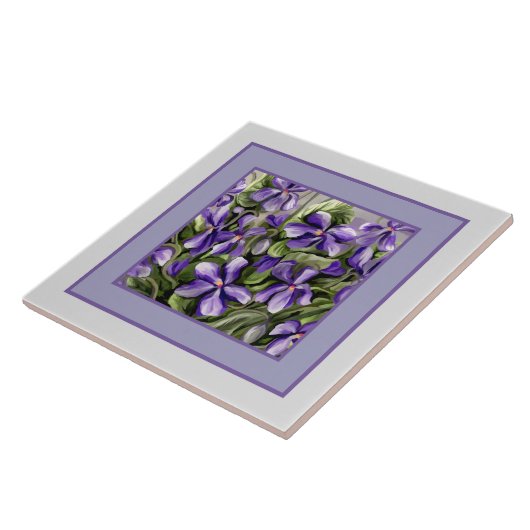 Viooltjes in een maanpot tegeltje (Zijkant)