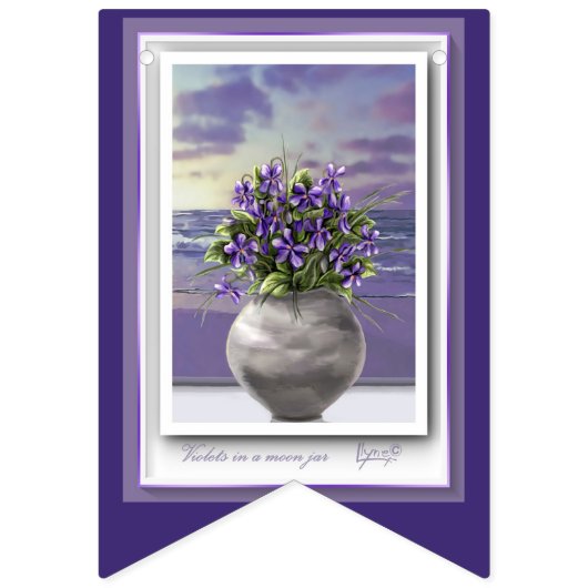 Viooltjes in een maanpot vlaggetjes (Tweede vlag)