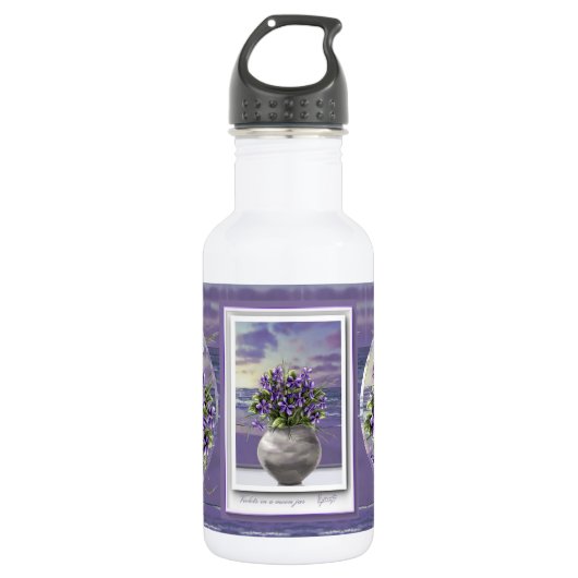 viooltjes in een maanpot waterfles  (Voorkant)