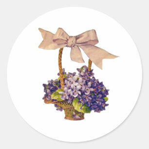 Viooltjes in een Mand Ronde Sticker