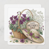 Viooltjes in een mandje Moederdag kaart (Voorkant / Achterkant)