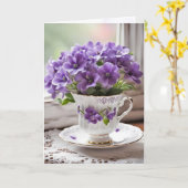 Viooltjes in theekopje kaart (Gele Bloem)