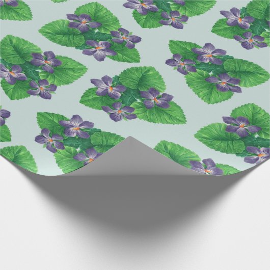 Viooltjes op zee glasblauw cadeaupapier (Hoek)