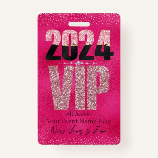 VIP 2024 Glamoureuze Hot Pink Glitter Diamonds Bad Badge (Voorkant)