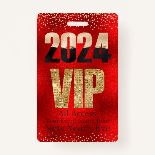 VIP 2024 Rood en Goud Glitter Diamonds Badge (Voorkant)