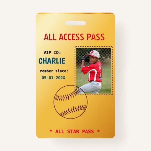 VIP Access Baseball Birthday Party Badge (Voorkant)