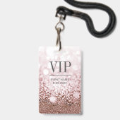 VIP Access Event Elegant Roos Gold Glitter Badge (Voorzijde met lanyard)