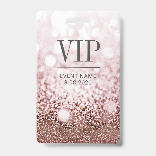 VIP Access Event Elegant Roos Gold Glitter Badge (Voorzijde)
