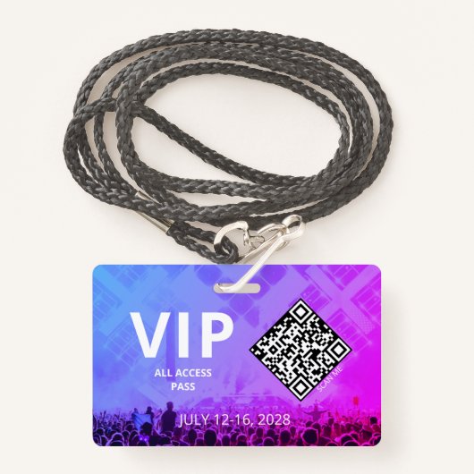VIP Access Pass QR Code Gebeurtenis Horizontaal Badge (Voorkant met draagriem)