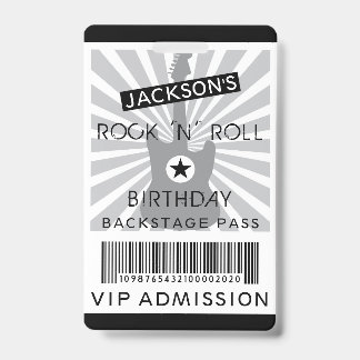 VIP ADMISSION Backstage Pass Rock "N" Roll Party Badge