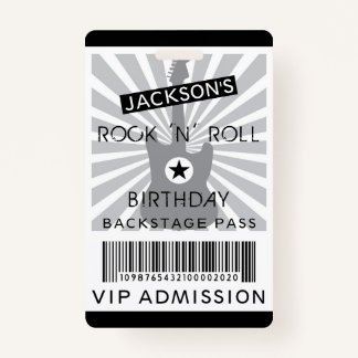 VIP ADMISSION Backstage Pass Rock "N" Roll Party Badge