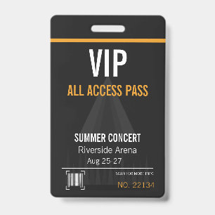 VIP All Access-concertbadge met QR-code Badge