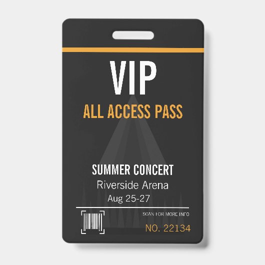VIP All Access-concertbadge met QR-code Badge (Voorzijde)