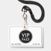 VIP All Access Evenement Zwart Wit Badge (Voorzijde met lanyard)