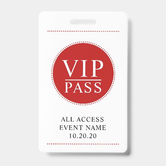VIP All Access Event Eenvoudig Rood Wit Badge (Voorkant)