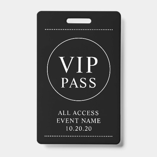 VIP All Access Event Eenvoudige Zwarte Witte Badge (Voorzijde)