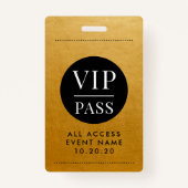 VIP All Access Event Goud Metallic Folie Goud Zwar Badge (Voorkant)