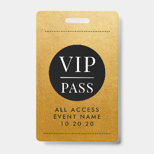 VIP All Access Event Goud Metallic Folie Goud Zwar Badge