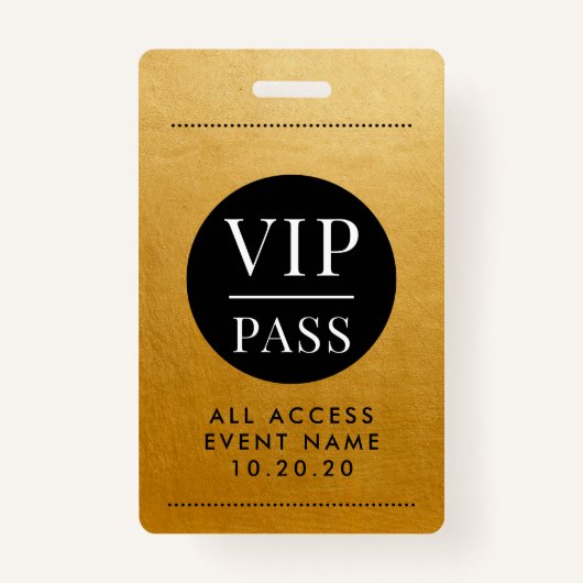 VIP All Access Event Goud Metallic Folie Goud Zwar Badge (Voorkant)