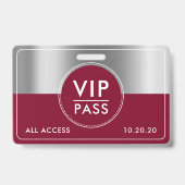 VIP All Access Event Metaal Zilver Burgundy Badge (Achterkant)