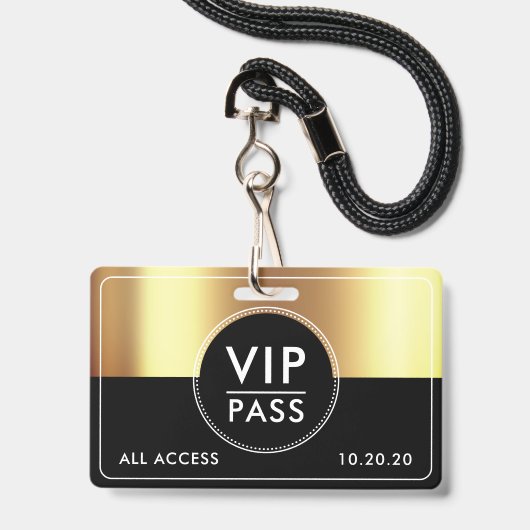 VIP All Access Event Metallic Gold Black Badge (Voorkant met koord)