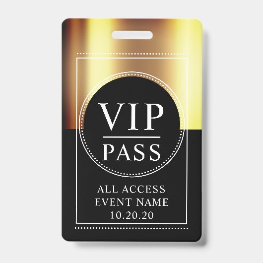 VIP All Access Event Metallic Goud Zwart Badge (Voorzijde)