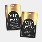 VIP All Access Event Metallic Goud Zwart Badge (Voor- en achterkant)