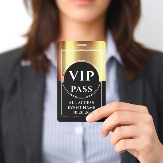 VIP All Access Event Metallic Goud Zwart Badge (Gepresenteerd)
