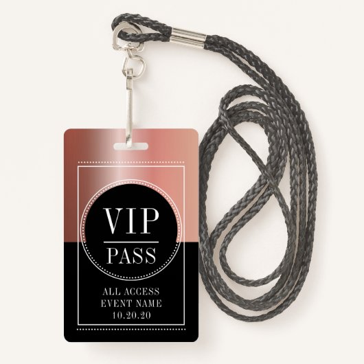 VIP All Access Event Metallic Roos Gold Black Badge (Voorkant met draagriem)
