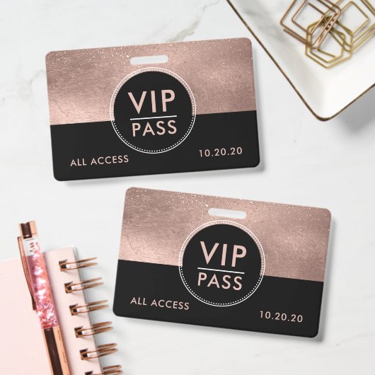 VIP All Access Event Metallic Rose Gold Glitter Badge (Kantoor)