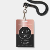 VIP All Access Event Metallic Rose Goud Zwart Badge (Voorzijde met lanyard)