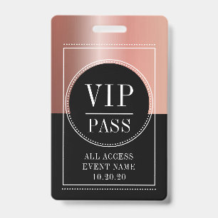 VIP All Access Event Metallic Rose Goud Zwart Badge
