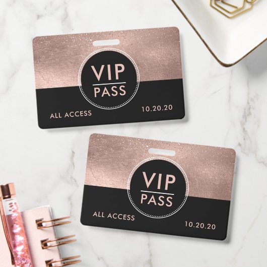VIP All Access Event Metallic Roze Goud Glitter Badge (Kantoor)