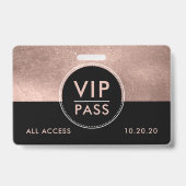 VIP All Access Event Metallic Roze Goud Glitter Badge (Voorzijde)