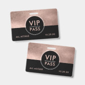 VIP All Access Event Metallic Roze Goud Glitter Badge (Voor- en achterkant)