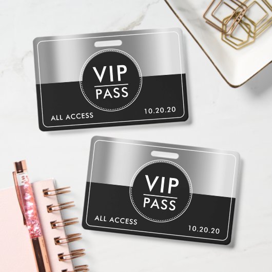 VIP All Access Event Metallic Silver Black Badge (Kantoor)