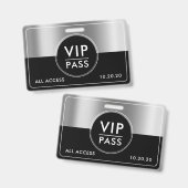 VIP All Access Event Metallic Silver Black Badge (Voor- en achterkant)