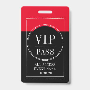 VIP All Access Event Rood Zwart Badge