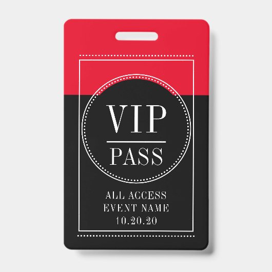 VIP All Access Event Rood Zwart Badge (Voorzijde)