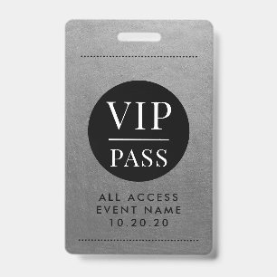 VIP All Access Event Silver Metallic Folie Gold Badge