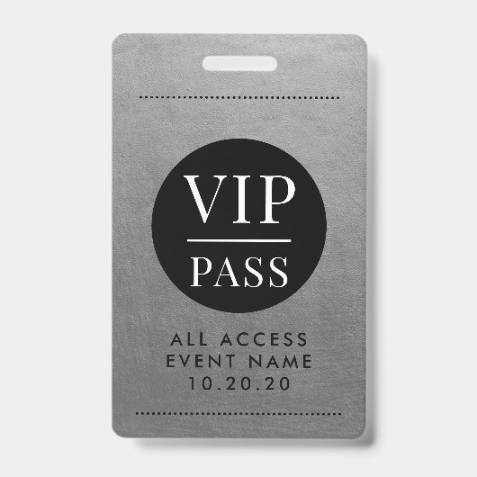 VIP All Access Event Silver Metallic Folie Gold Badge (Voorzijde)
