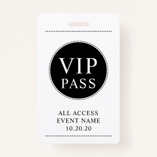 VIP All Access Event Simple Black White Badge (Voorkant)