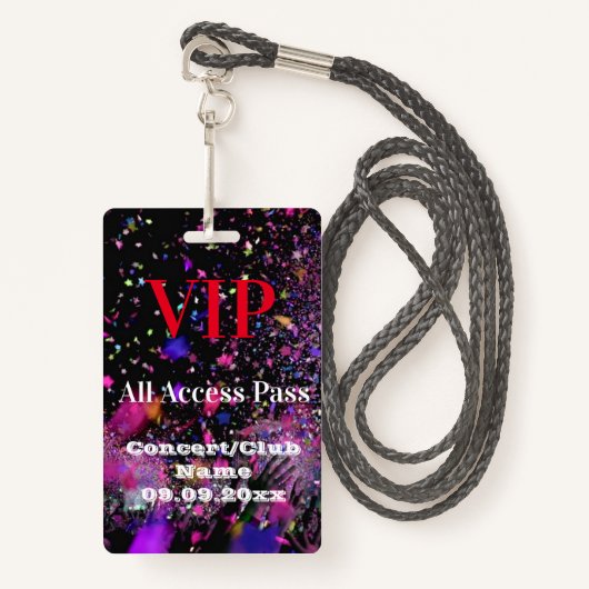 VIP All Access Name Concert Club Party Red  Badge (Voorkant met draagriem)