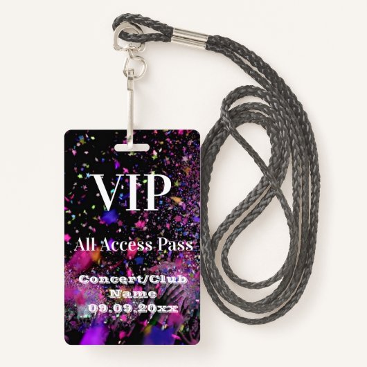 VIP All Access Name Photo Concert Club Badge (Voorkant met draagriem)